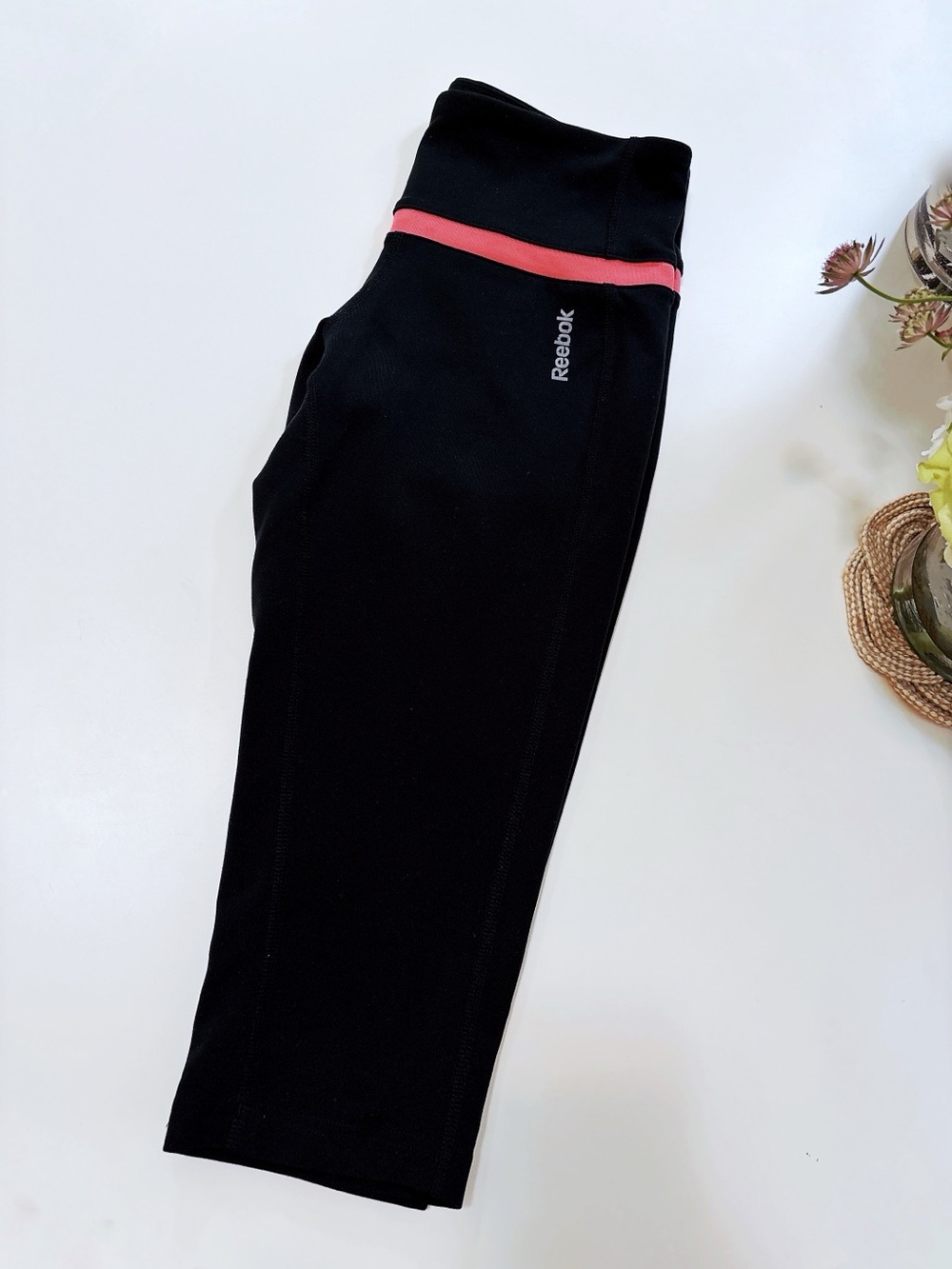 Reebok Black Capri Leggings with Pink Waistband Accent